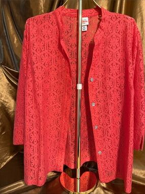 Ruby Rd. Coral Lace Eyelet Top